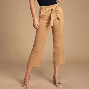 Lulus Camel Flare Crop Tie Pant